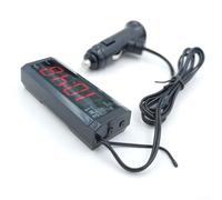 Car Voltmeter, Thermometer Timer 3-in-1 Multi-Function Electronic Watch Clock Temperature Display Vehicle Dashboard Accessories(Red)