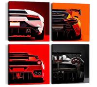 Car Wall Art 4PC Modern Car Canvas Wall Art Framed Colorful Classic Supercar Painting Picture Cool Racing Garage Wall Decor Black and White Themed Canvas Prints for Boys Room Man Cave Bedroom Office