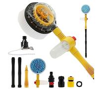 Car Wash Brush Kit Auto Rotating Car Cleaning Brush With Soap Dispenser and 360° Spin Head Long Handle Chenille Car Washing Brush Pressure Washer Gun With Hose Attachment for Cars Yards Gardens Pets