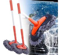 Car Wash Brush Long Handle, Rotating Car Cleaning Brush, Telescopic Car Washing Brush, Double Head Car Wash Mop on a Stick, Microfiber Washing Cleaning Mop for Windscreen, Glass, Van, Caravan (1PCS)