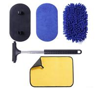 Car Wash Brush with Retractable and Rotating Head for Windshield, & Car Body Cleaning, Extendable Handle 27-101cm, Microfiber Bristles,