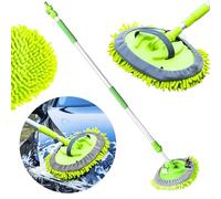 Car Wash Brush with Telescopic Handle 60-105 cm & Replaceable Microfibre Mop - Washing Brush for Car, SUV, Window, RV & Boat - Connection for Garden Hose, Soft Paint Protection