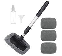 Car Wash Brush with Telescopic Handle Set with 4 Brush Covers, Windscreen Cleaner Car Windshield Cleaner Car Windshield Interior Cleaner, Grey Microfibre Cleaning Brush Car Cleaning Set