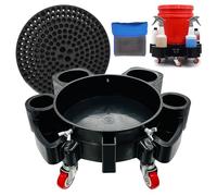 Car Wash Bucket Dolly Bundle with Bottle Bays Sediment Filter & Wash Mitt, 5 Swivel Casters, 2 with Brakes, Easy-Push Rolling Bucket Caddy Buckets Buddy for Car Detailing Cleaning and DIY Projects, Bk