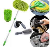 Car Wash Kit Brush Set Microfibre Mitt Mop & Car Wheel Cleaning Brush Rim Clean