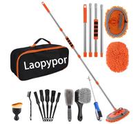 Car Wash Mop with Long Handle, 62 Inch Car Wash Bruh with Handle, 2 in 1 Microfiber Chenille Cleaning Kit with Storage Bag for Car Cleaning Supplies,Rv Suv Truck and Houshold Cleaning