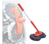 Car Wash Mop with Long Handle, Telescopic Rotating Head, Microfiber Car Cleaning Brush, Black, Floor Surface, Polyester Head gift (E)