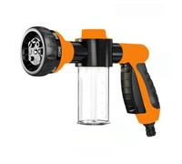 Car Washing Nozzle Garden Hose Nozzle High Pressure Hose Foam Spray with Soap Dispenser Eight-in-One Spray Mode Orange