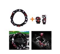 Car Wheel Cover 3 Pieces Of Fabric Checker Flower Spider Web Car Without Inner Ring Steering Wheel Cover Handbrake Cover Handle Cover(Line sunflower)