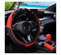 Car Wheel Cover Protector For 3 Piece Pu Leather Embroidered Crown Diamond Car Without Inner Ring Steering Wheel Cover Handbrake Cover Handle Cover(Red)