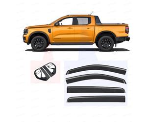 Car Wind Rain Deflectors + Side Vent Covers for Ford Ranger 2023-2026 | ABS Matt Black Finish | Fade Proof & Paintable