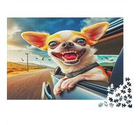 Car Window Chihuahua 1000 Piece Jigsaw Puzzle Road Trip Dog Print Stress Relief Brain Exercise Premium Thick Cardboard for Adults 38x26cm/1000pcs