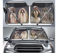 Car Window Covers Foldable Front Window Sunshades Block Uv Rays Windscreen Cover Universal For Truck Suv Summer 3D Shih Tzu Family Behind Windscreen Wiper L