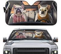 Car Window Covers Keep Cooler Front Windshield Sun Shade Windscreen Car Sunshades Universal For Auto Suv Bulldogs Dog Friends Sunny Day At The Beach, Bulldog Couple Wearing Hoodie Driving M