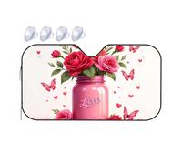 Car Window Covers Pink Roses In A Love Jar With Butterflies Car Windshield Sunshade Sun Shade For Car Windshield Car Shade(76x140cm)