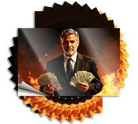 Car Window Stickers A Man in A Suit Holds Fanned-Out Money Against A Fiery Background Sticker 10Pcs Car Stickers Funny Vintage Bar Decor(8X12CM)