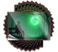 Car Window Stickers A Solitary Figure Under A Haunting Green Moon Stickers 10Pcs Funny Home Decor Man Cave Signs for Men(6X9CM)