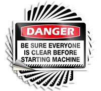 Car Window Stickers Danger Be Sure Everyone is Clear Before Starting Machine Stickers 10Pcs Hardhat Stickers and Decals Man Cave Signs and Dec(12X18CM)