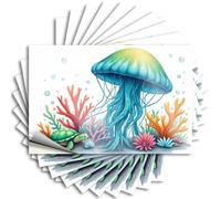 Car Window Stickers Ocean Life: Jellyfish and Turtle in Coral Reef Stickers 10Pcs Decor Signs Tool Box Stickers(6X9CM)