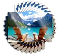 Car Window Stickers Two Wooden Chairs Facing A Serene Lake Surrounded by Mountains Sticker 10Pcs Car Stickers Funny Vintage Bar Decor(8X12CM)