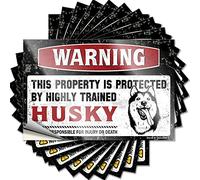 Car Window Stickers Warning This Property is Protected By A Highly Trained Husky Funny Sticker 10 Pcs Bumper Stickers, Decals & Magnets Stickers for You(8X12CM)