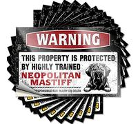 Car Window Stickers Warning This Property is Protected By A Highly Trained Neopolitan Mastiff Funny Sticker 10 Pcs Bar Signs for Man Cave Funny Sign Decor(12X18CM)
