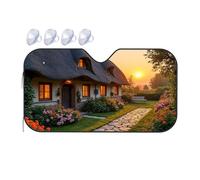 Car Window Sun Shade A Cozy Cottage With A Thatched Roof, Surrounded By Vibrant Flowers And Bathed Car Windshield Sunshade Blackout Shade Windshield Cover Sun Shade(70x130cm)