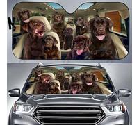 Car Window Windscreen Cover Labrador Retriever Dog Family Driving Chocolate Labrador Retrievers Driving Front Windshield Sun Shade Keep Vehicle Cool Windshield Cover 70x130cm