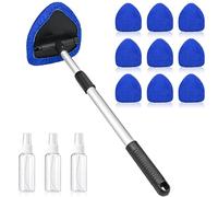 Car Windscreen Cleaner, Expandable Car Window Cleaner with 9 Reusable Microfiber Triangle Pads & 3 Pray Bottles Auto Windshield Cleaning Tool with Detachable Handle (Blue)