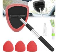 Car Windscreen Cleaner, Expandable Window With 4 Reusable Microfiber Triangle Pads & 1 Pray Bottles Auto Windshield Cleaning Tool(D)