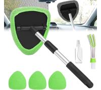 Car Windscreen Cleaner, Expandable Window With 4 Reusable Microfiber Triangle Pads & 1 Pray Bottles Auto Windshield Cleaning Tool(B)