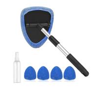 Car Windscreen Cleaner Tool,Auto Windshield Cleaning Tools with Telescopic & Rotating Handle,with 4pcs Reusable Washable Microfiber Pads,1pc Spray Bottle,Auto Interior Exterior Glass Wiper Kit