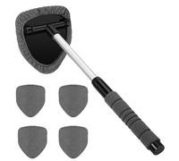 Car Windscreen Cleaner Tool, Windscreen Glass Cleaner Kit Wipes Car Window Cleaning Brush with 4 Microfiber Pads Windshield Cleaner With Extendable Handle for Auto Glass Wiper (Grey, Without Bottle)