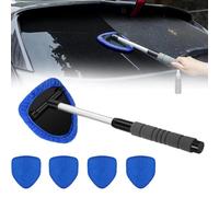 Car Windscreen Cleaner Tool, Windscreen Windshield Glass Cleaner Kit Wipes Cleaning Tool Brush with 3 Reusable Microfiber Pads, Windshield Cleaning Brush for Auto Glass Wiper (Blue, without Bottle)