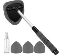 Car Windscreen Cleaner & Window Cleaning Tool, with 4 Washable Microfibre Pads & Telescopic Handle, Inside/Outside Windshield Wiper Kit for Auto Glass (Grey)
