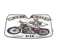 Car Windscreen Sun Shade, Foldable Car Windshield Sunshades Universal Windshield Dust Sun Shade Visor Shield Cover Skeleton Riding A Motorcycle for Cars Van