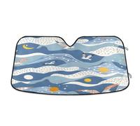 Car Windscreen Sun Shade, Foldable Car Windshield Sunshades Universal Windshield Dust Sun Shade Visor Shield Cover Summer Beach Wave and Gull for Cars Van