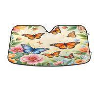 Car Windscreen Sun Shade, Foldable Car Windshield Sunshades Universal Windshield Dust Sun Shade Visor Shield Cover Blue Orange Butterfly Pink Flowers for Cars Van