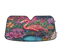 Car Windscreen Sun Shade, Foldable Car Windshield Sunshades Universal Windshield Dust Sun Shade Visor Shield Cover Pink Flamingo Flowers for Cars Van