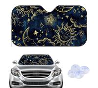 Car Windscreen Sun Shade, Gold Celestial Navy Foldable Cover Visor Sunshades, Windshield Cover All Weather, Car Accessories, Wind Screen Protector Cars SUVs Vans 140× 70 cm