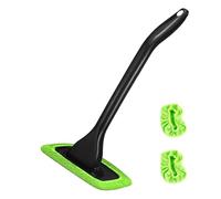 Car Windshield Cleaning Tool, Windshield Cleaner with 3 Washable and Reusable Microfiber Pads and Handle, for Auto Glass Wiper(Green)
