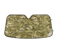 Car Windshield Shade Camouflage Skulls Olive Green, Foldable Car Windshield Insulation Cover, Front Window Cover (53×23.5 Inch)
