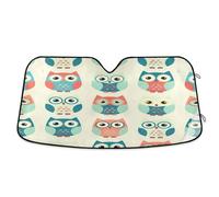 Car Windshield Shade Cute Cartoon Owls Beige, Foldable Front Window Cover, Car Windshield Heat Protector - 53×23.5 Inches