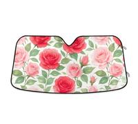 Car Windshield Shade Roses Green Leaves, Foldable Heatshield Sunshade, Front Window Cover (53×23.5 Inch)