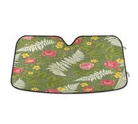 Car Windshield Shade Vintage Botanical Flowers Green, Foldable Heatshield Sunshade, Front Window Cover - 55×27.6 Inch