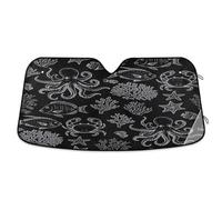Car Windshield Shade White Line Fish Crab Black, Foldable Front Window Cover, Heatshield Sunshade - 53×23.5 Inches