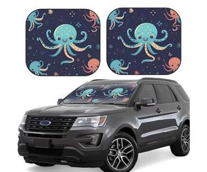 Car Windshield Sun 2-Piece Foldable Front Windshields Shade Suns Visor Protector Cartoon Octopus Windshield Sun Shades Heat and UV Rays Sunshade for Car Keeps Vehicle Cool S
