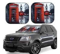 Car Windshield Sun 2-Piece Foldable Front Windshields Shade Suns Visor Protector England UK Retro London Telephone Windshield Sun Shades Heat and UV Rays Sunshade for Car Keeps Vehicle Cool L