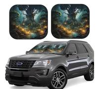 Car Windshield Sun 2-Piece Foldable Front Windshields Shade Suns Visor Protector Fantasy Forest Windshield Sun Shades Heat and UV Rays Sunshade for Car Keeps Vehicle Cool L