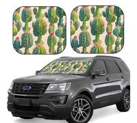 Car Windshield Sun 2-Piece Foldable Front Windshields Shade Suns Visor Protector Green Cactus Pattern Windshield Sun Shades Heat and UV Rays Sunshade for Car Keeps Vehicle Cool L